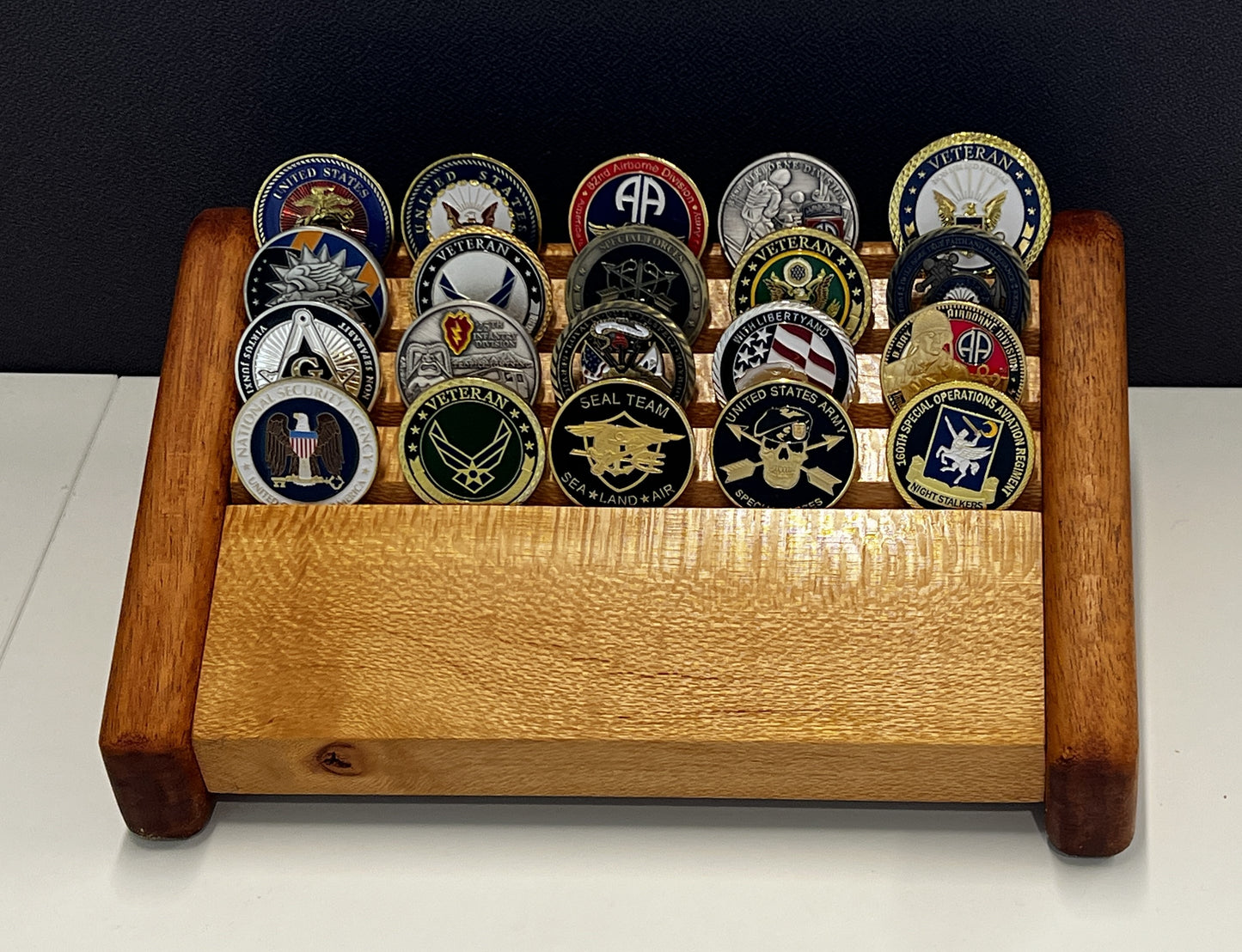 Small Lacewood with Mahogany Challenge Coin Display