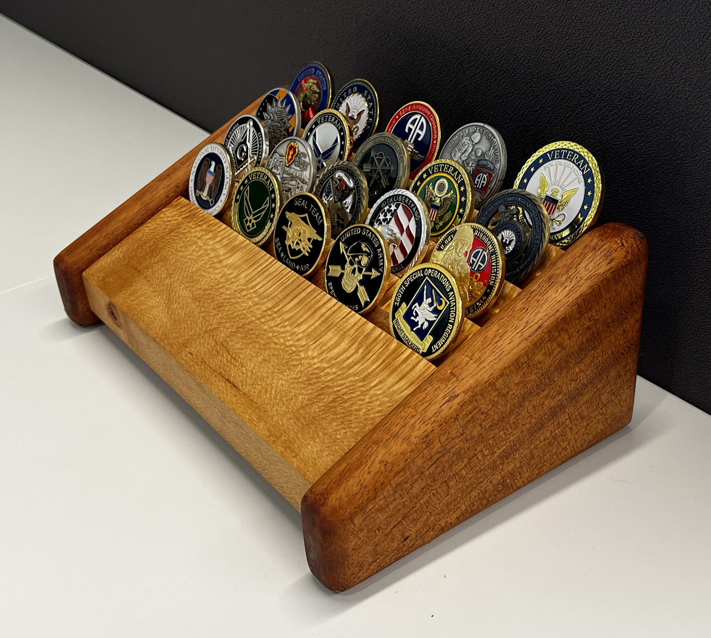 Small Lacewood with Mahogany Challenge Coin Display