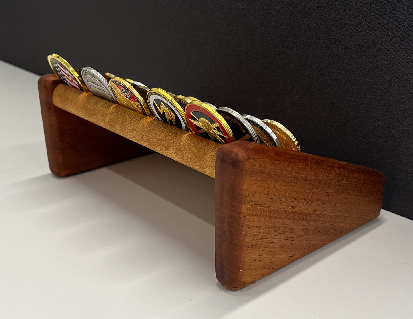 Small Lacewood with Mahogany Challenge Coin Display