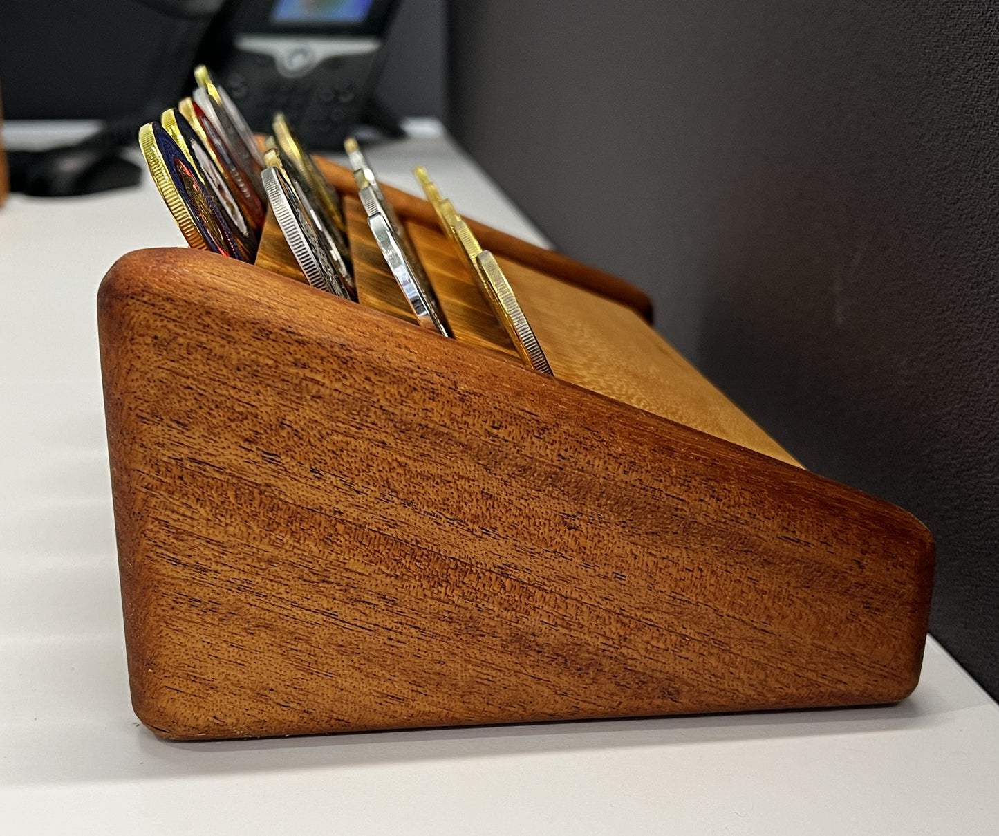 Small Lacewood with Mahogany Challenge Coin Display