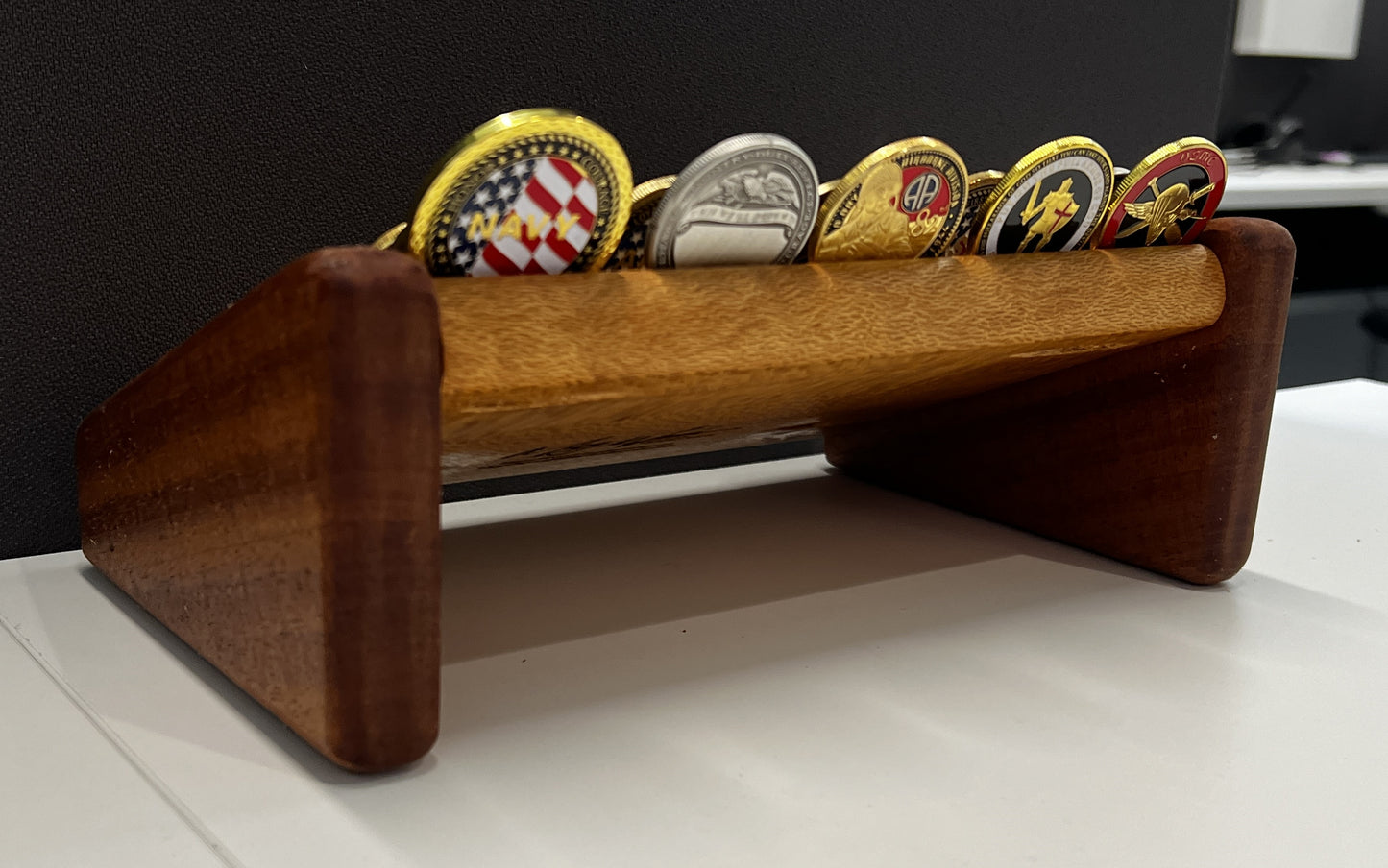 Small Lacewood with Mahogany Challenge Coin Display