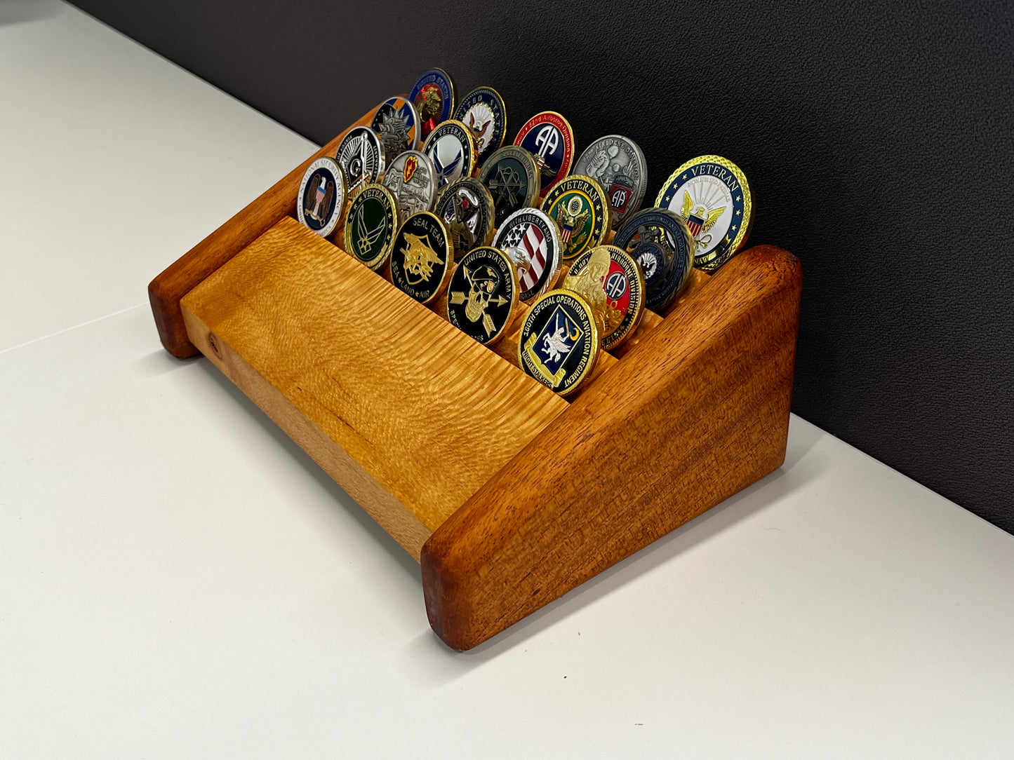 Small Lacewood with Mahogany Challenge Coin Display