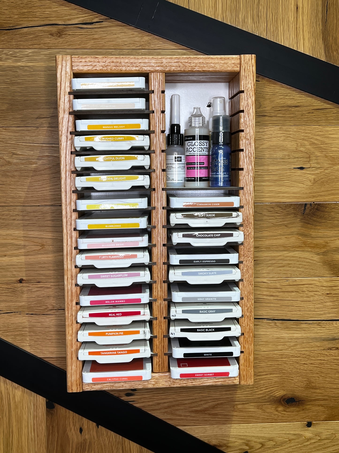 32 Slot Wood Scrapbooking Inkpad Storage Organizer