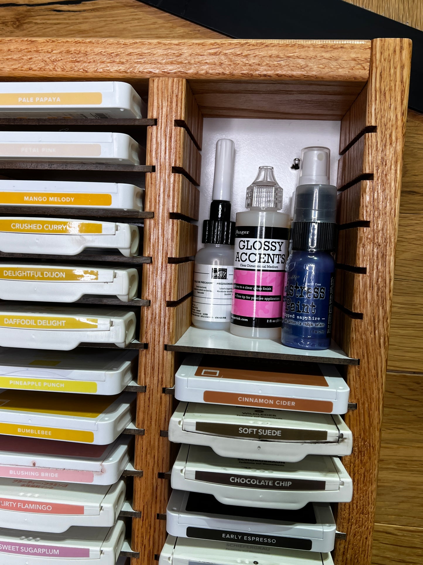 32 Slot Wood Scrapbooking Inkpad Storage Organizer