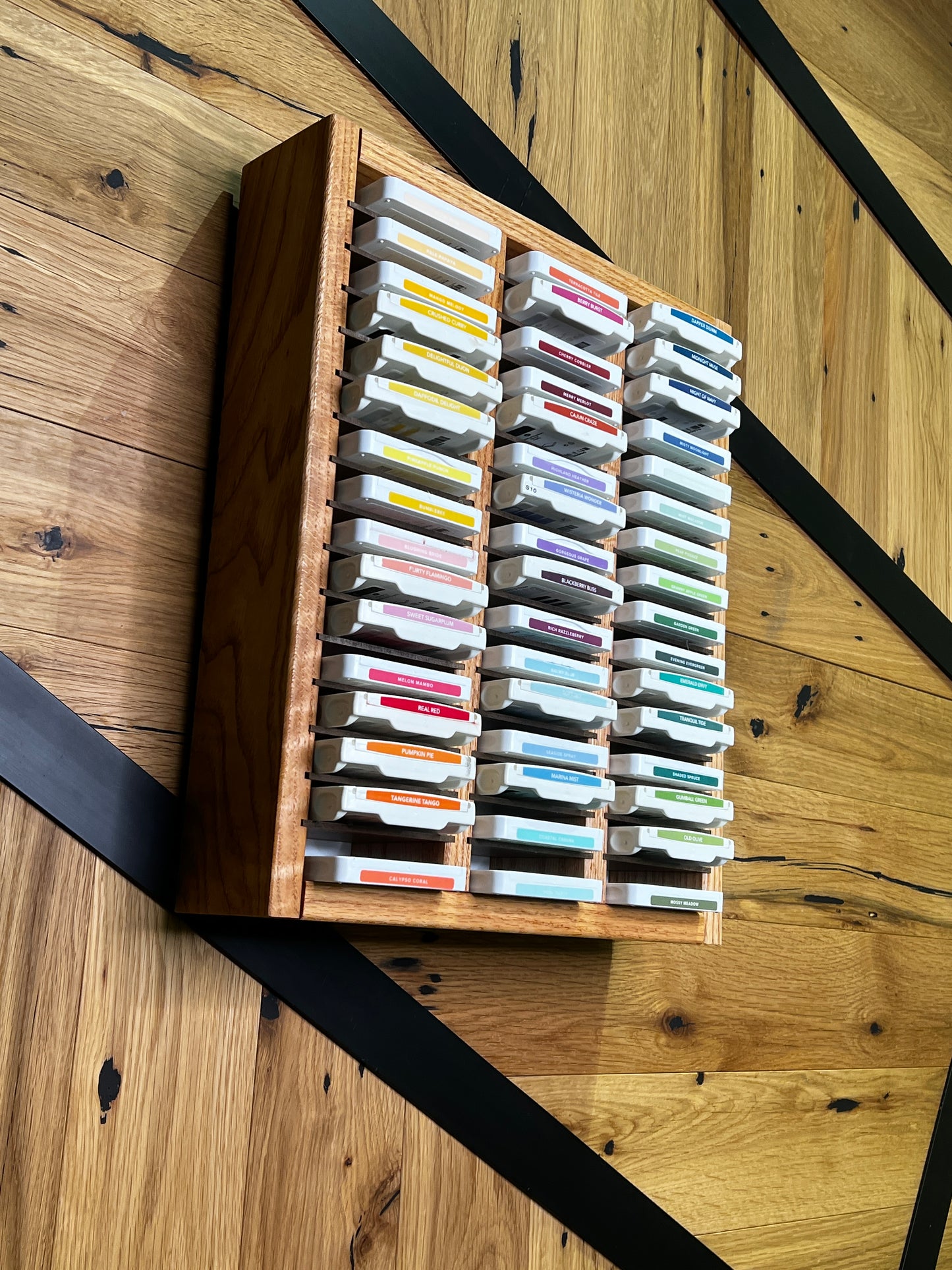 48 Slot Wood Scrapbooking Inkpad Storage Organizer