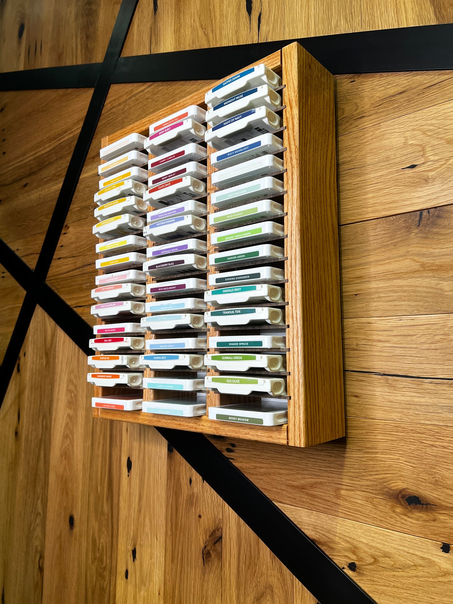 48 Slot Wood Scrapbooking Inkpad Storage Organizer