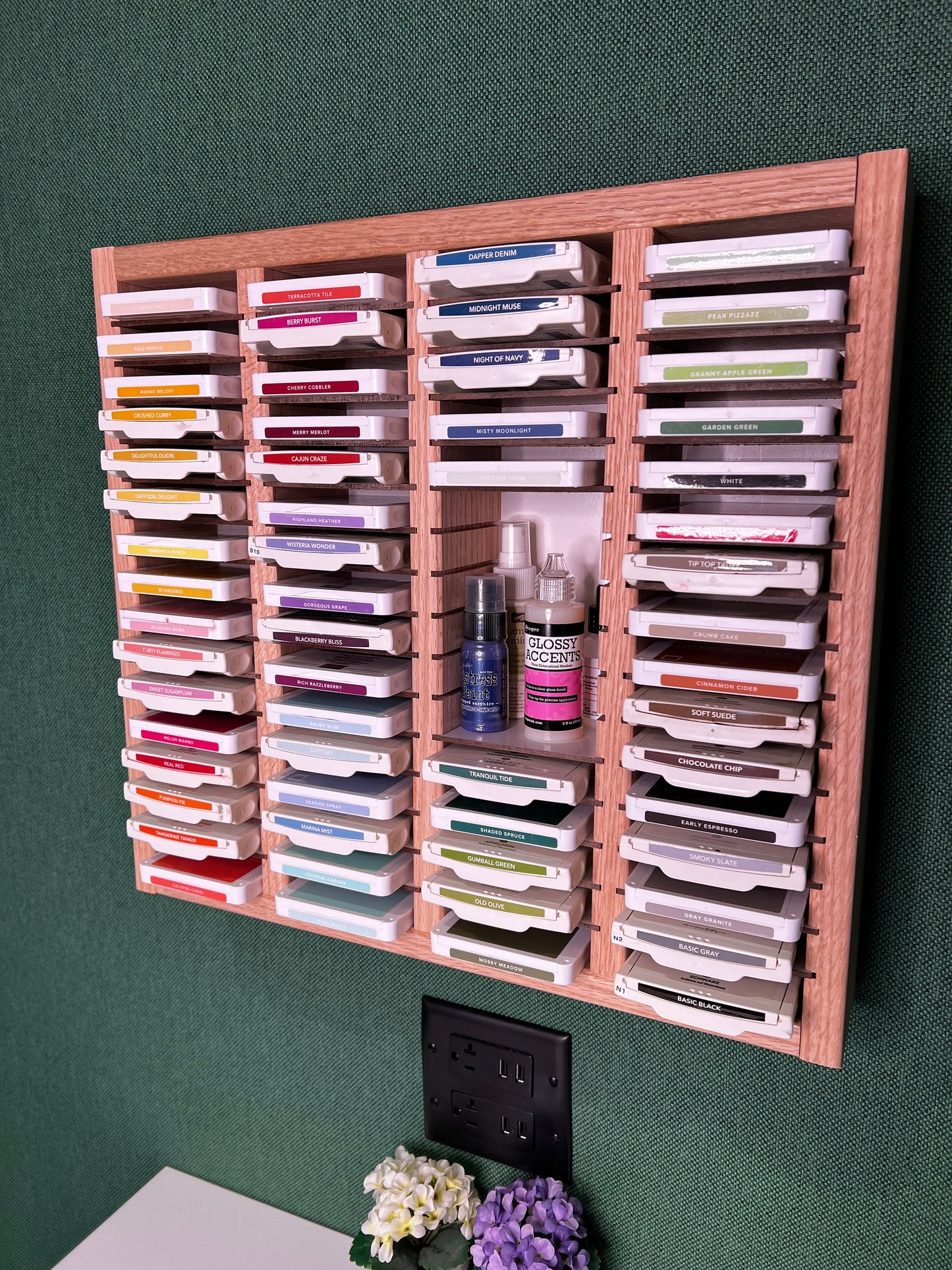 64 Slot Wood Scrapbooking Inkpad Storage Organizer