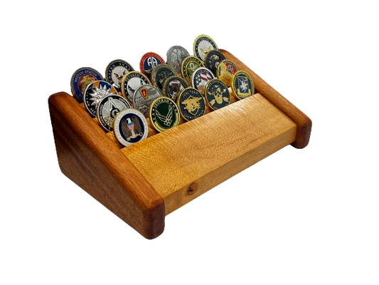 Small Lacewood with Mahogany Challenge Coin Display